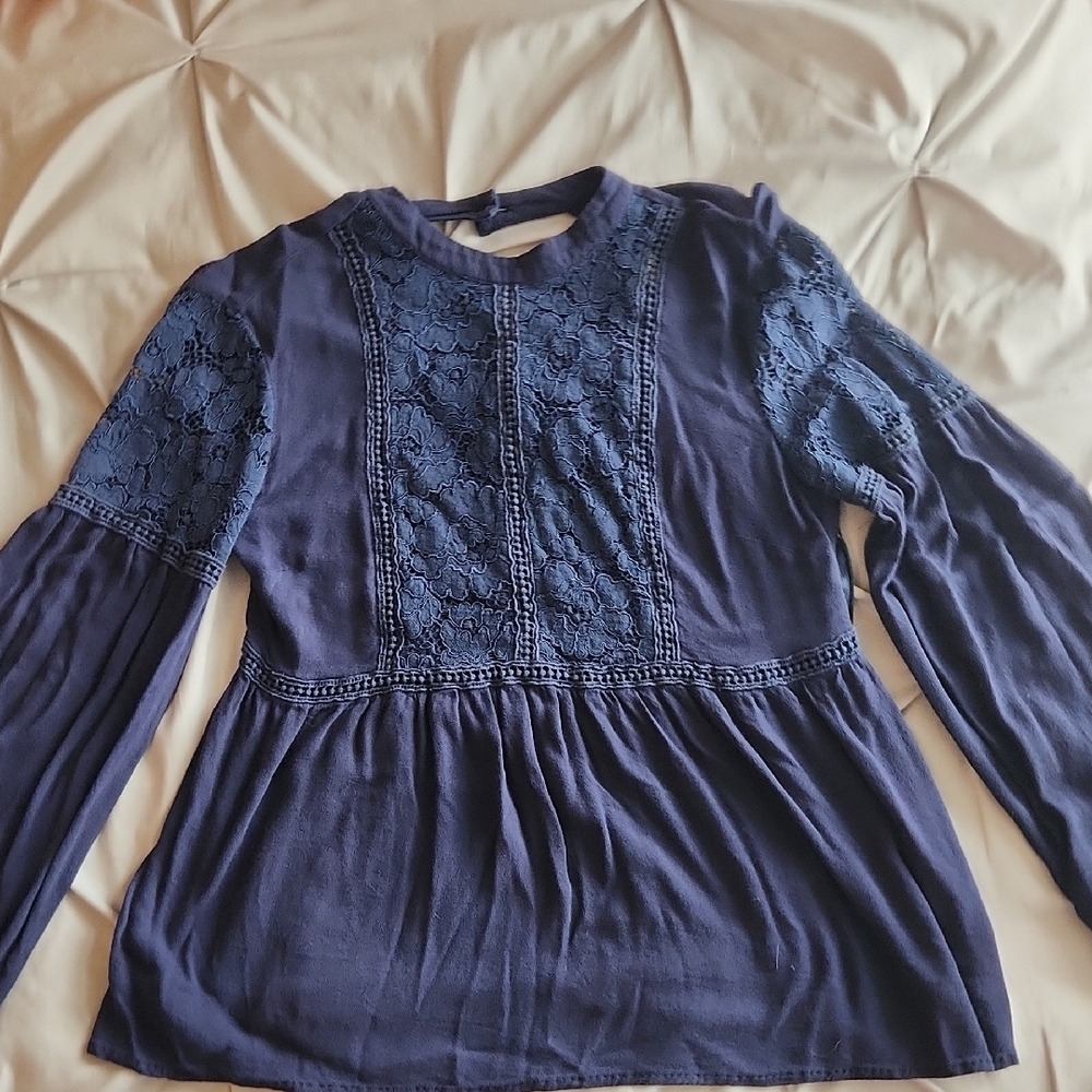 Women's Navy Lace Detail Top